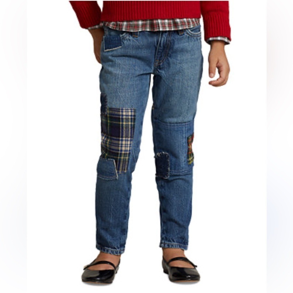 Polo Ralph Lauren Jeans Girls 16 Blue Astor Slim Boyfriend Patchwork Plaid Denim